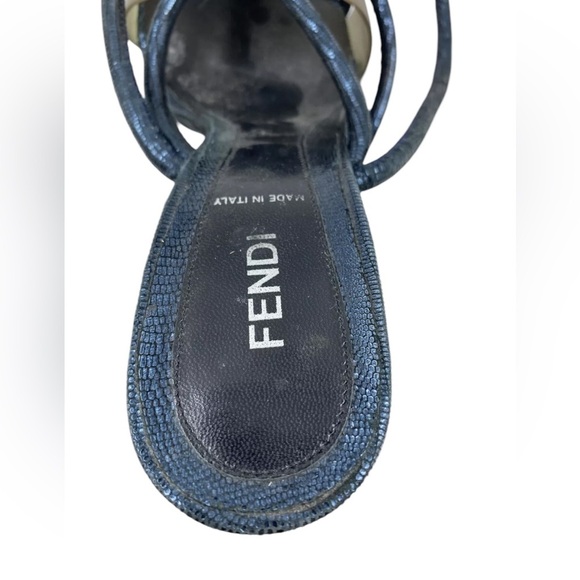 Authentic Fendi Blue Chain-Link Accents Slingback Sandals W 8 - Picture 7 of 8